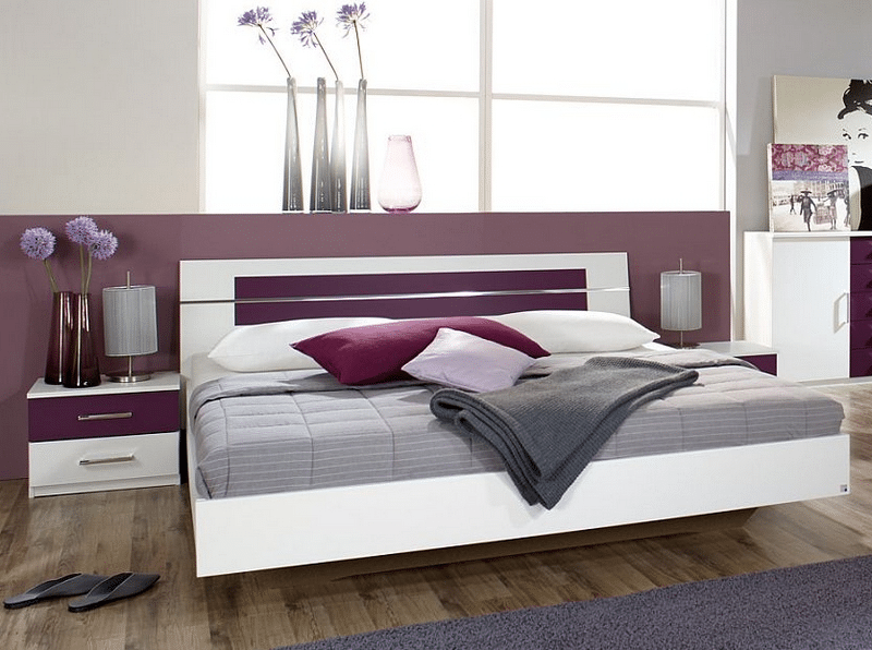 Asko Postel s nočními stolky Burano 160x200 cm, bílá/fialová