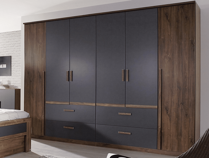 Asko Šatní skříň Bernau, 271 cm, dub stirling/šedá, otočné dveře