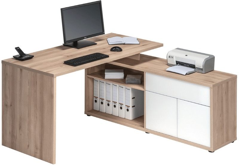 Asko Rohový psací stůl Model 4020, buk/bílý lesk