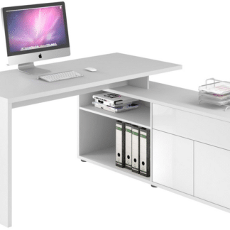 Asko Rohový psací stůl Model 4020, bílý/bílý lesk