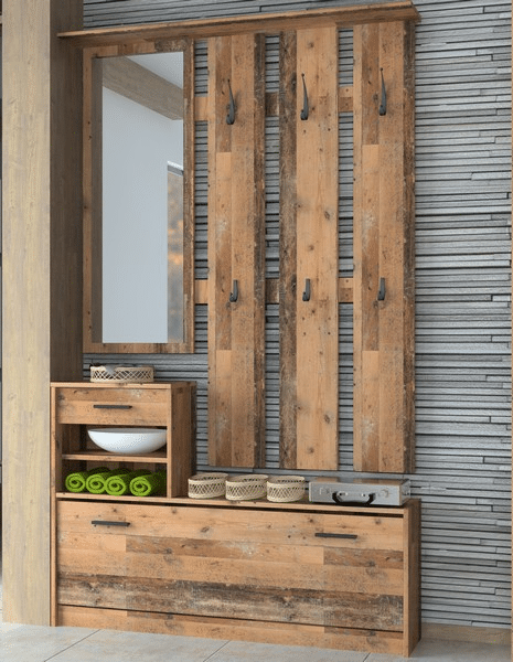 Asko Předsíňová stěna Vincent AS-02, vintage optika dřeva