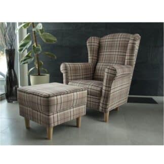 Křeslo s taburetem ASTRID Tempo Kondela Hnědé káro