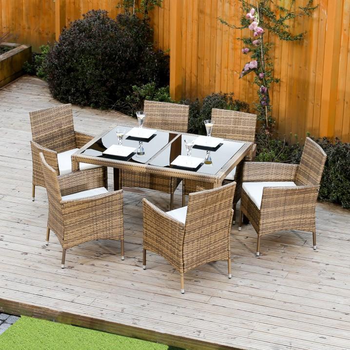 Zahradní set, jídelní stůl + 6x židle, ratan, medová / krémová, GARDEN 0000186614 Tempo Kondela