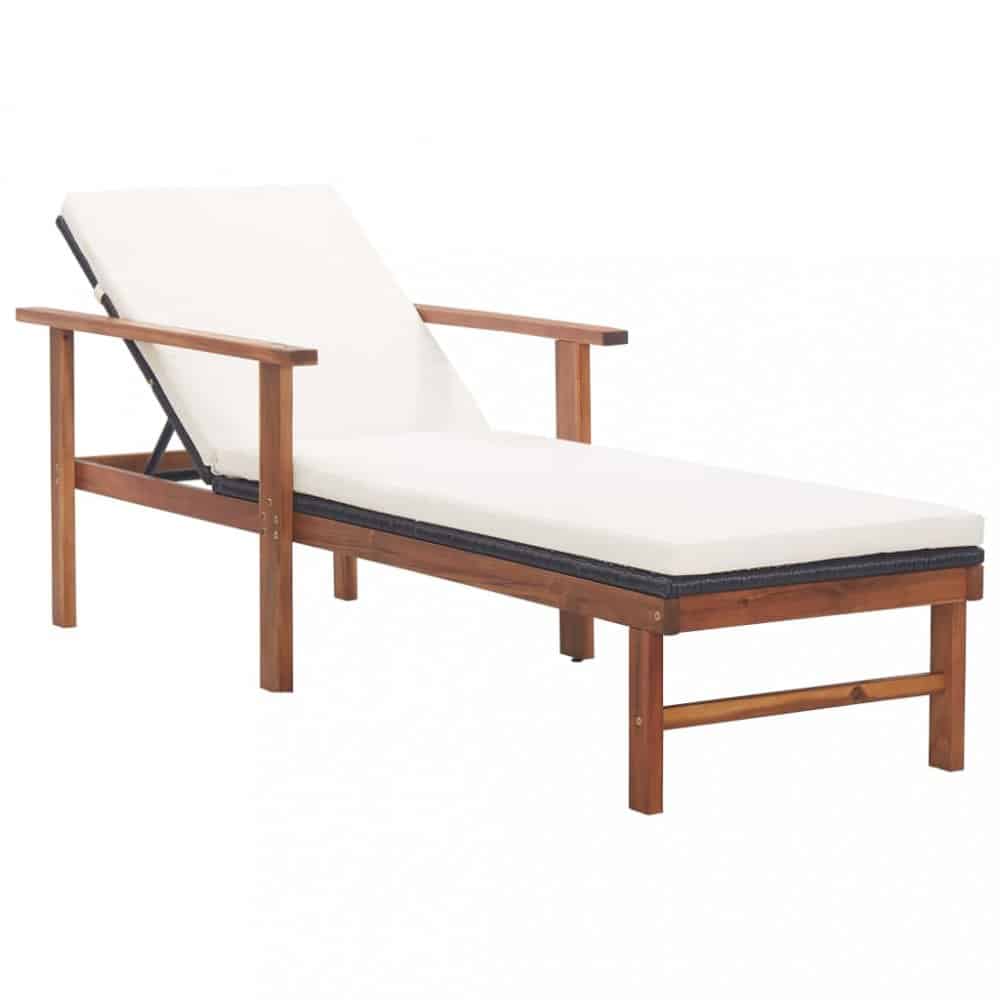 Zahradní lehátko s poduškou polyratan / masivní akácie Dekorhome Černá