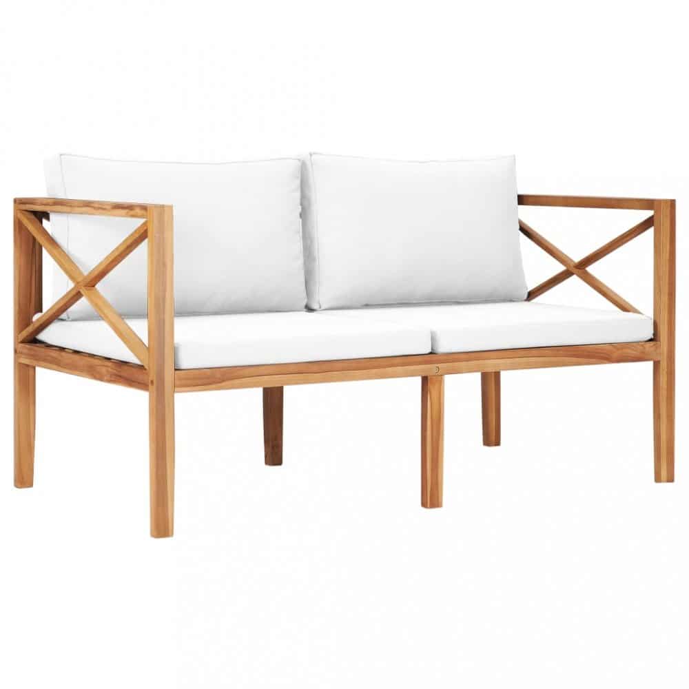 Zahradní lavice 122 cm teakové dřevo Dekorhome Krémová