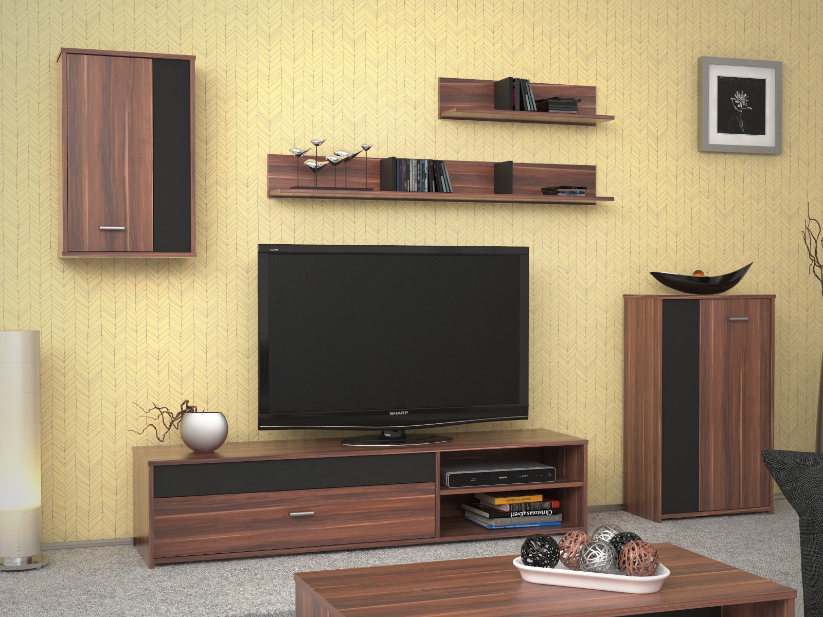 Obývací stěna FUNDAMENTO 03, švestka/černá