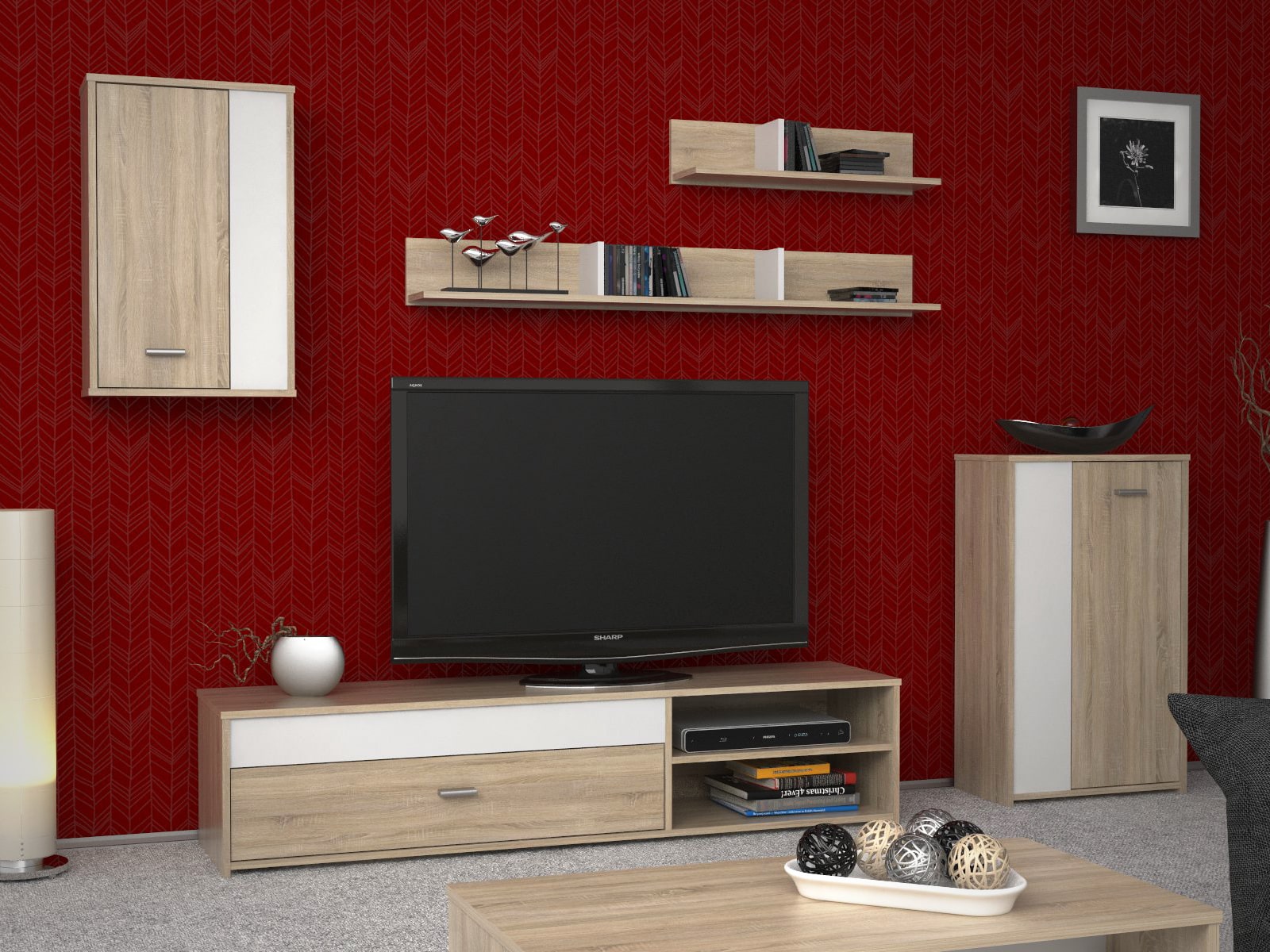 Obývací stěna FUNDAMENTO 03, dub sonoma/bílá