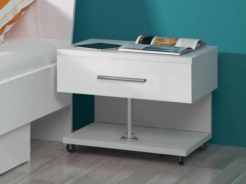 Noční stolek RAJ, bílá/bílý lesk