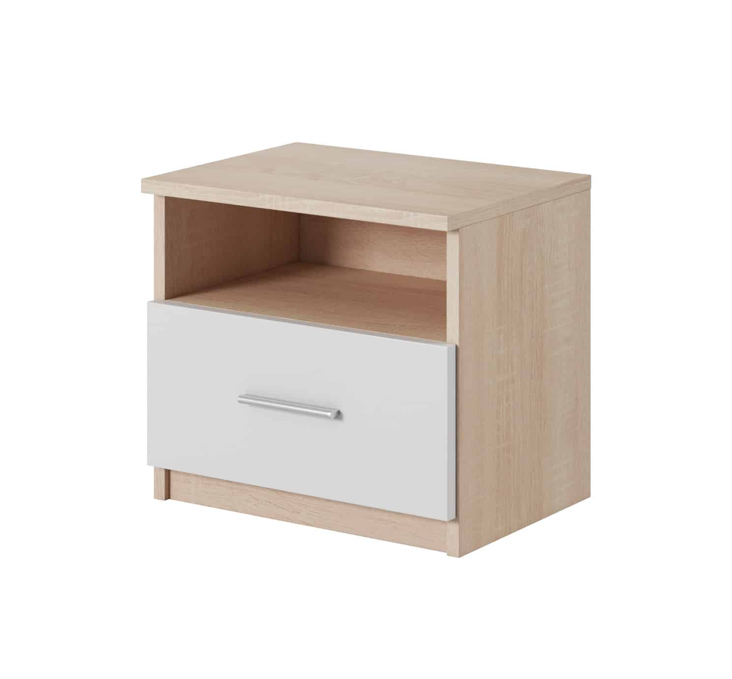 Noční stolek MARKOS - 2 ks, dub sonoma/bílá