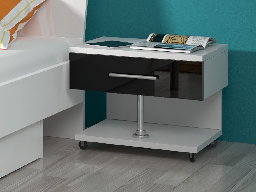 Noční stolek RAJ, bílá/černý lesk