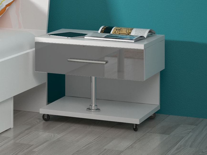 Noční stolek RAJ, bílá/šedý lesk