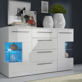 ROMA komoda s LED osvětlením, bílá/bílý lesk
