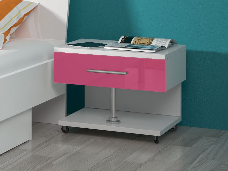 Noční stolek RAJ, bílá/růžový lesk