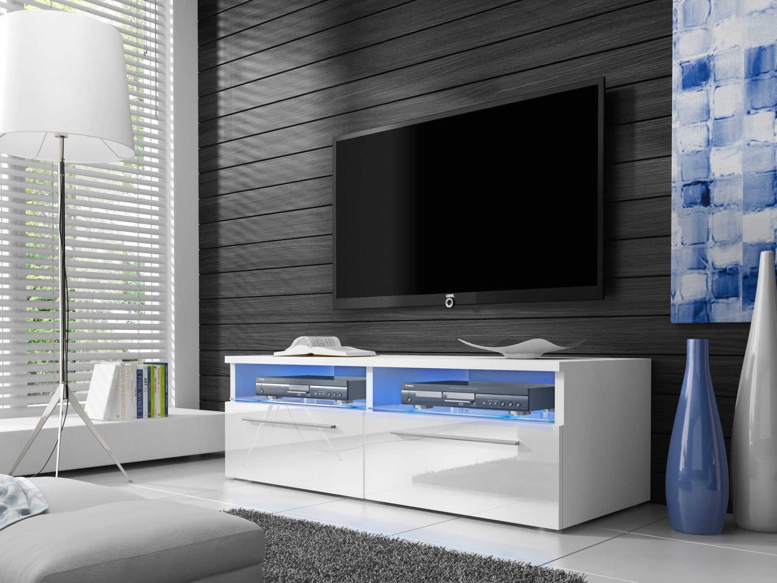 Televizní stolek RTV 6, bílá/bílý lesk