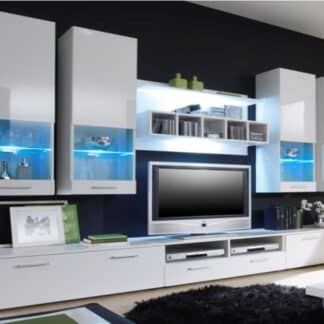 Obývací stěna ALFA II s LED osvětlením, bílá/bílý lesk