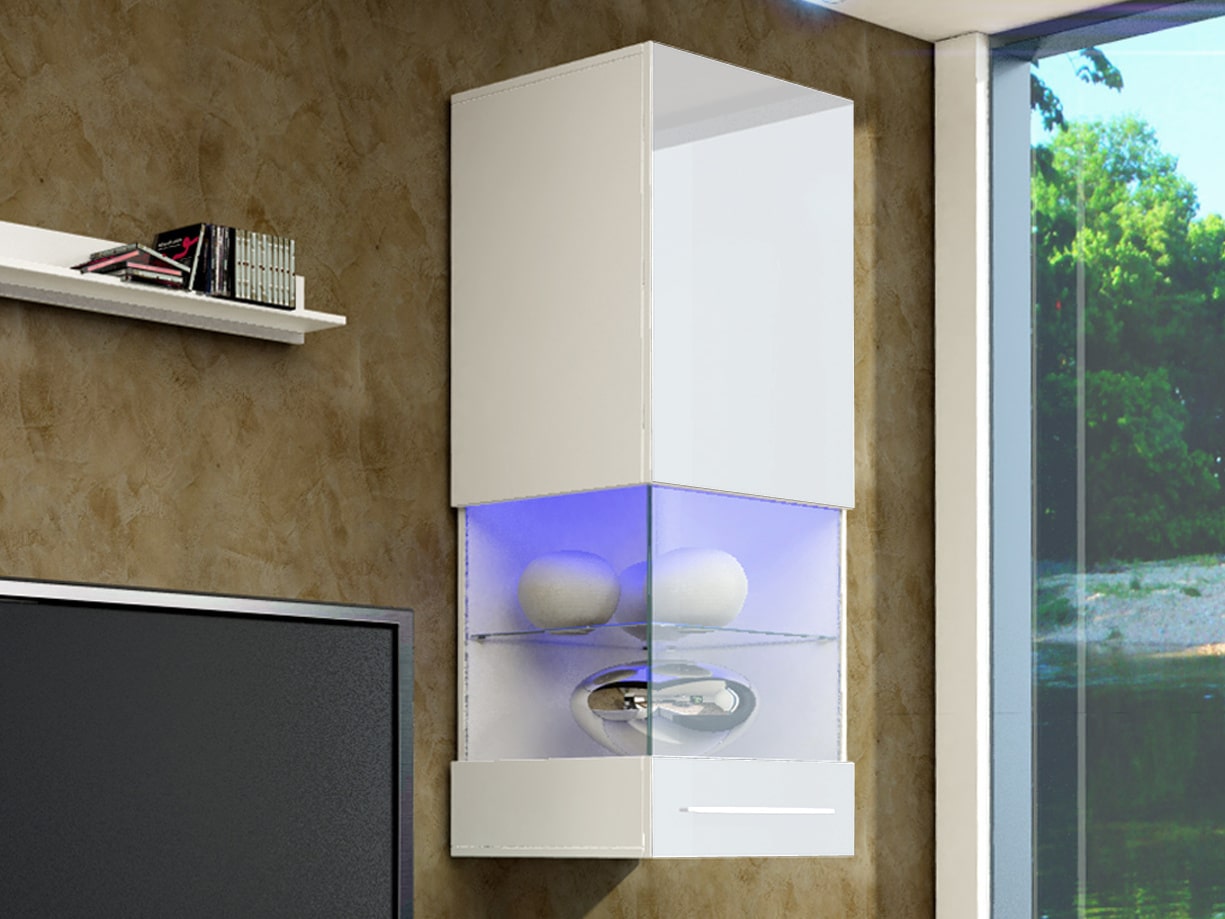 NICEA závěsná vitrína, bílá/bílý lesk