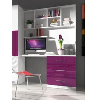 Regál s psacím stolem RAJ 3, bílá/fialový lesk