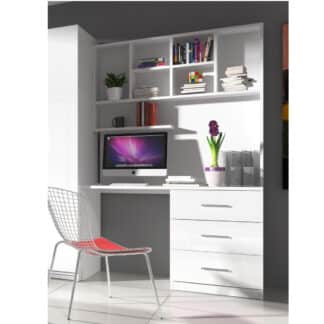 Regál s psacím stolem RAJ 3, bílá/bílý lesk