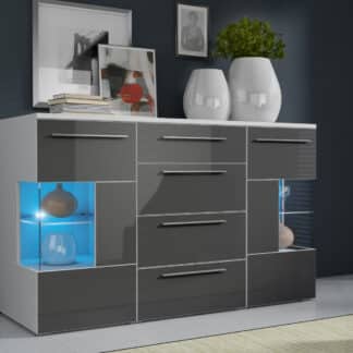 ROMA komoda s LED osvětlením, bílá/šedý lesk