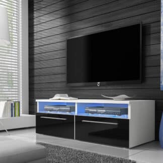 Televizní stolek RTV 6, bílá/černý lesk