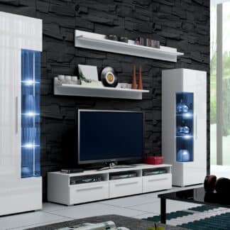 Obývací stěna ROMA I s LED osvětlením, bílá/bílý lesk