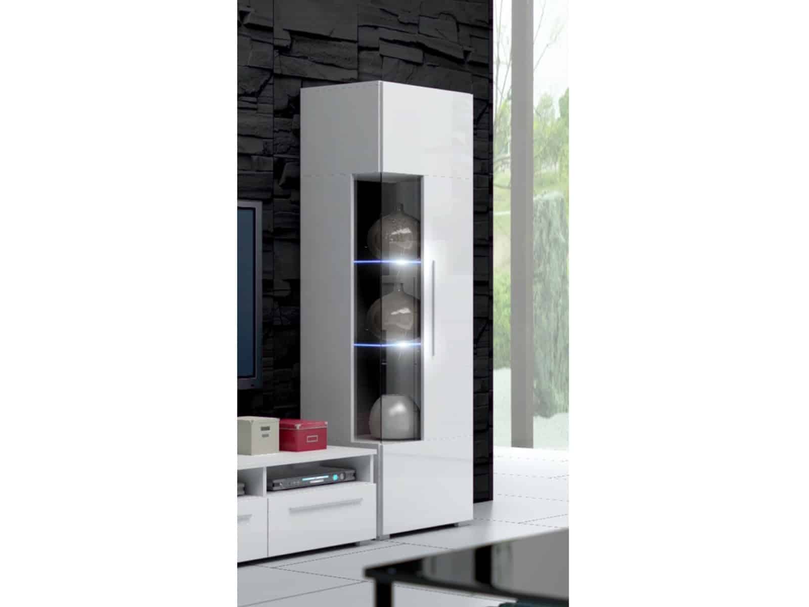 ROMA vitrína 160 s LED osvětlením, bílá/bílý lesk