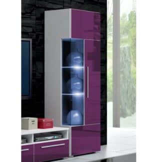 ROMA vitrína 160 s LED osvětlením, bílá/fialový lesk