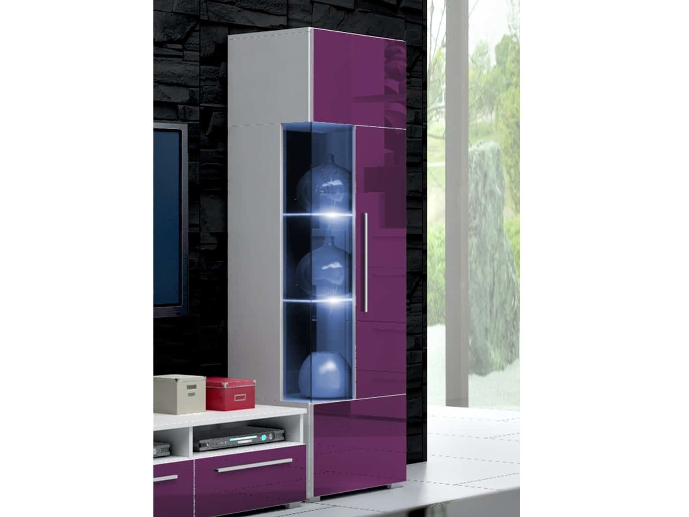 ROMA vitrína 160 s LED osvětlením, bílá/fialový lesk