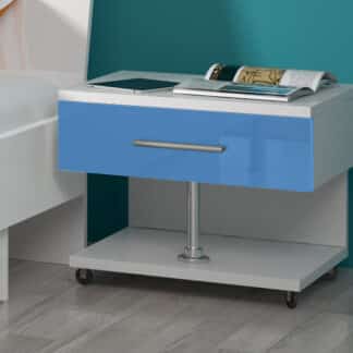 Noční stolek RAJ, bílá/modrý lesk