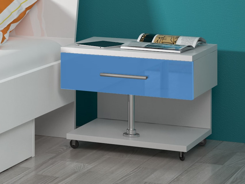 Noční stolek RAJ, bílá/modrý lesk