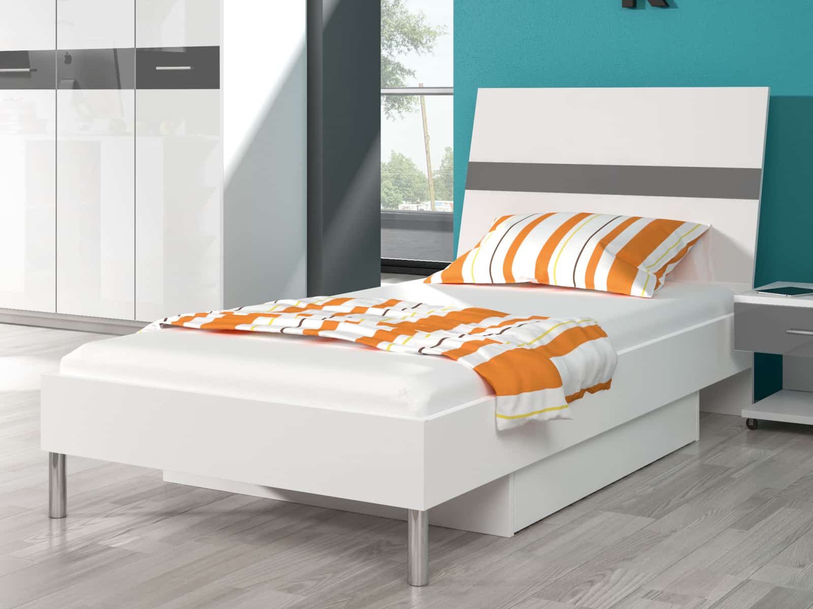 Postel 90x200 cm RAJ 1, bílá/šedý lesk