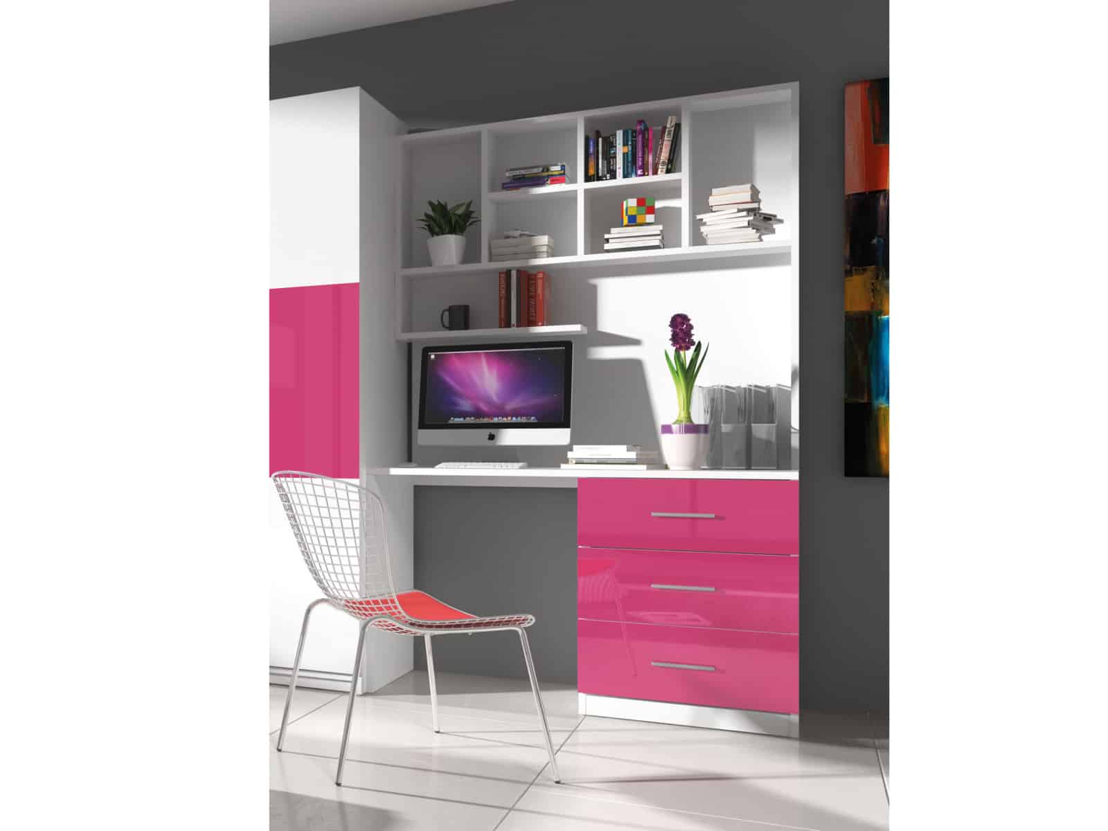 Regál s psacím stolem RAJ 3, bílá/růžový lesk