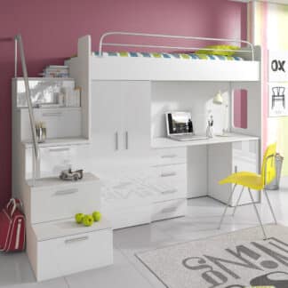 Patrová postel se skříní a psacím stolem RAJ 4S, bílá