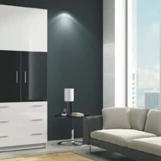 ROMA šatní skříň se zásuvkami, bílá/černý lesk