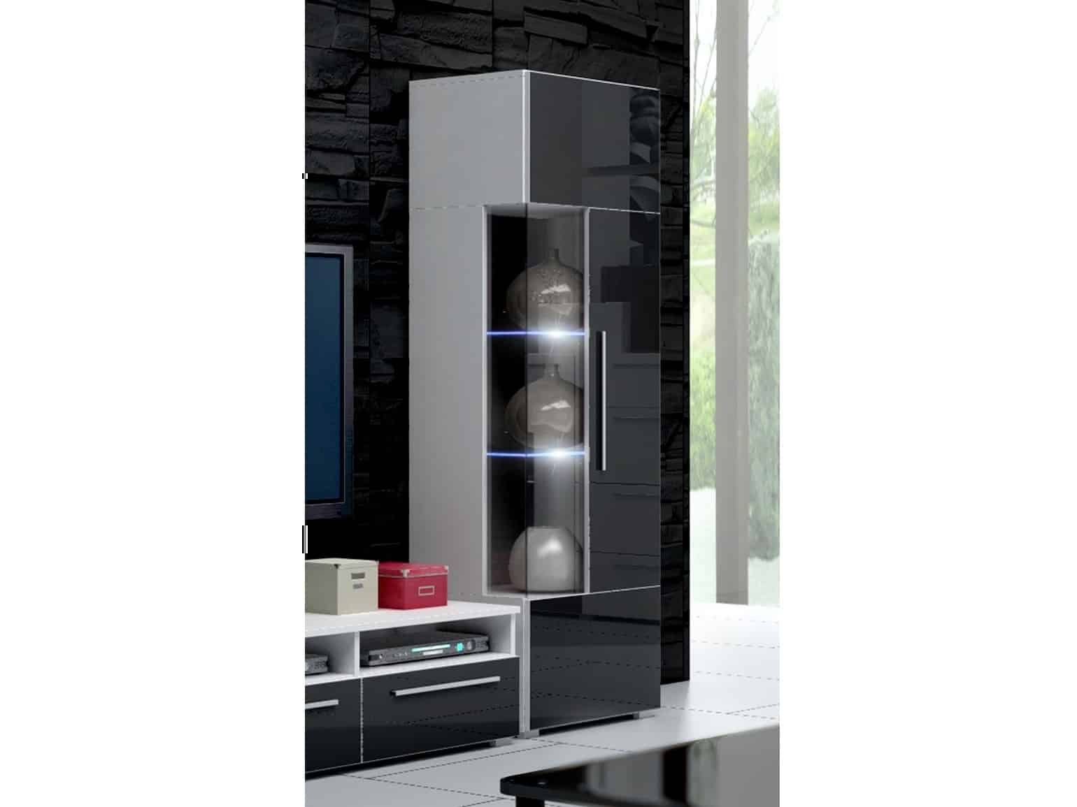 ROMA vitrína 160 s LED osvětlením, bílá/černý lesk