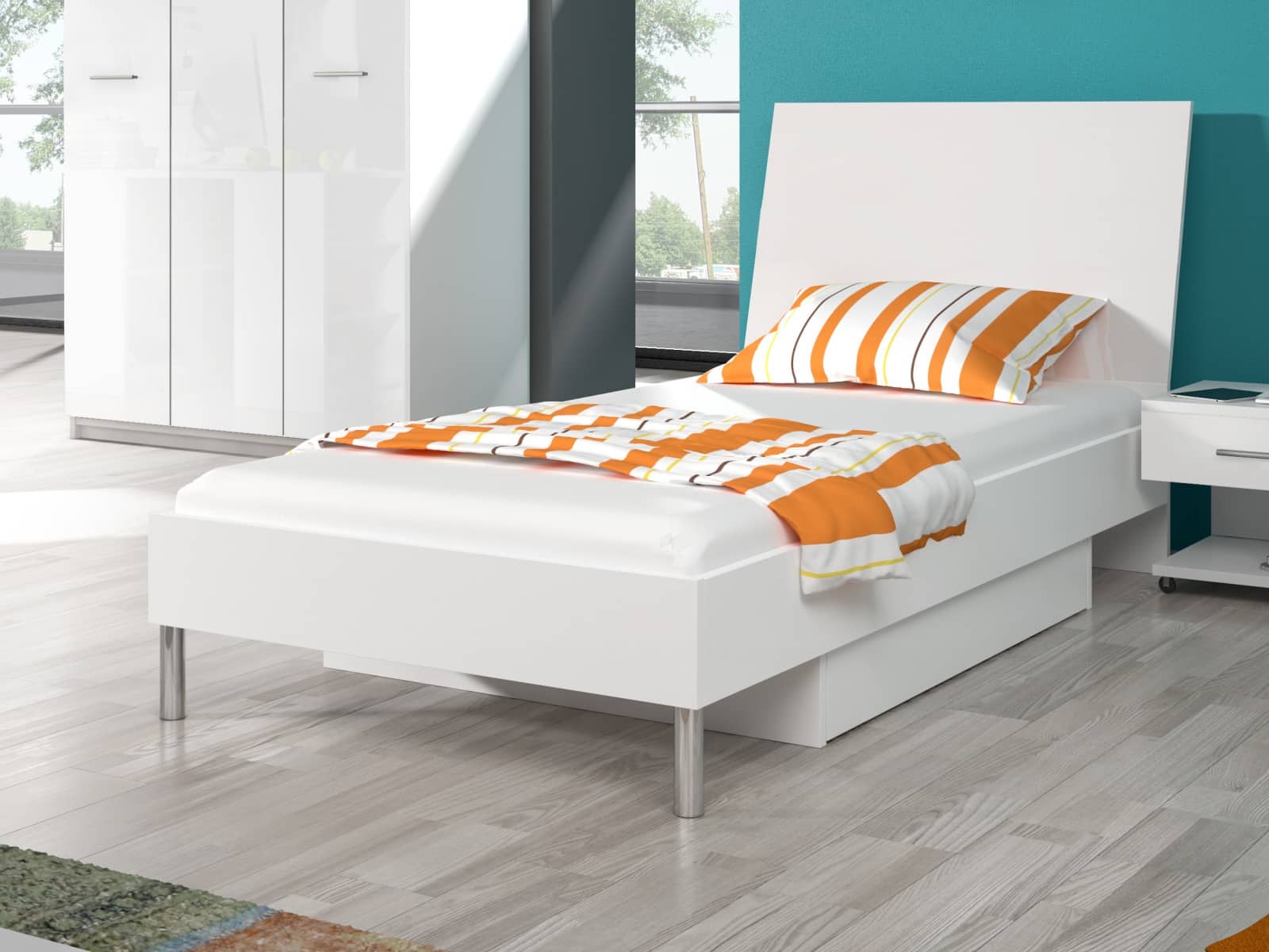 Postel 90x200 cm RAJ 1, bílá/bílý lesk