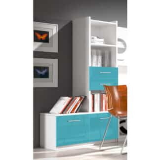 Regál RAJ 1, bílá/tyrkysový lesk
