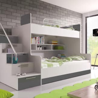 Patrová postel RAJ 2 levá, bílá/šedý lesk