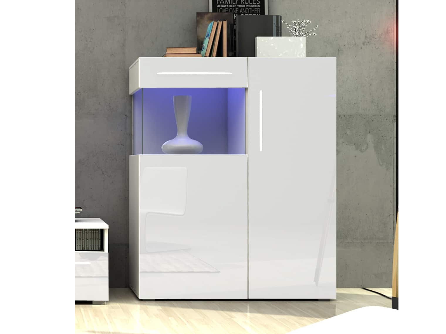 NICEA komoda 90, bílá/bílý lesk