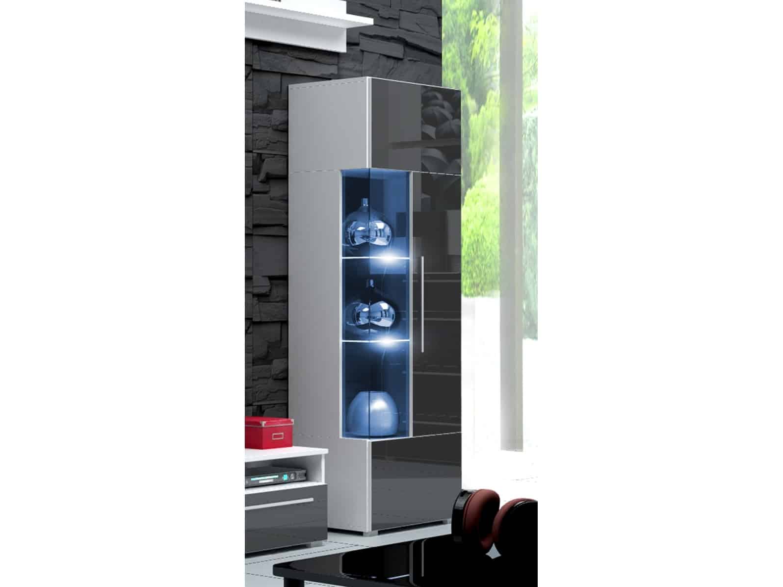 ROMA vitrína 160 s LED osvětlením, bílá/šedý lesk