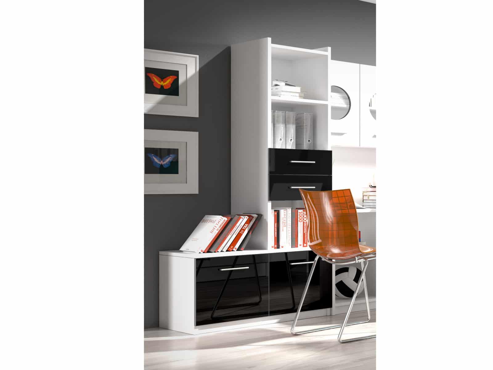 Regál RAJ 1, bílá/černý lesk