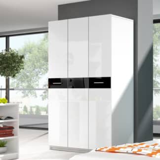 Šatní skříň RAJ 1, bílá/černý lesk