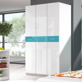 Šatní skříň RAJ 1, bílá/tyrkysový lesk