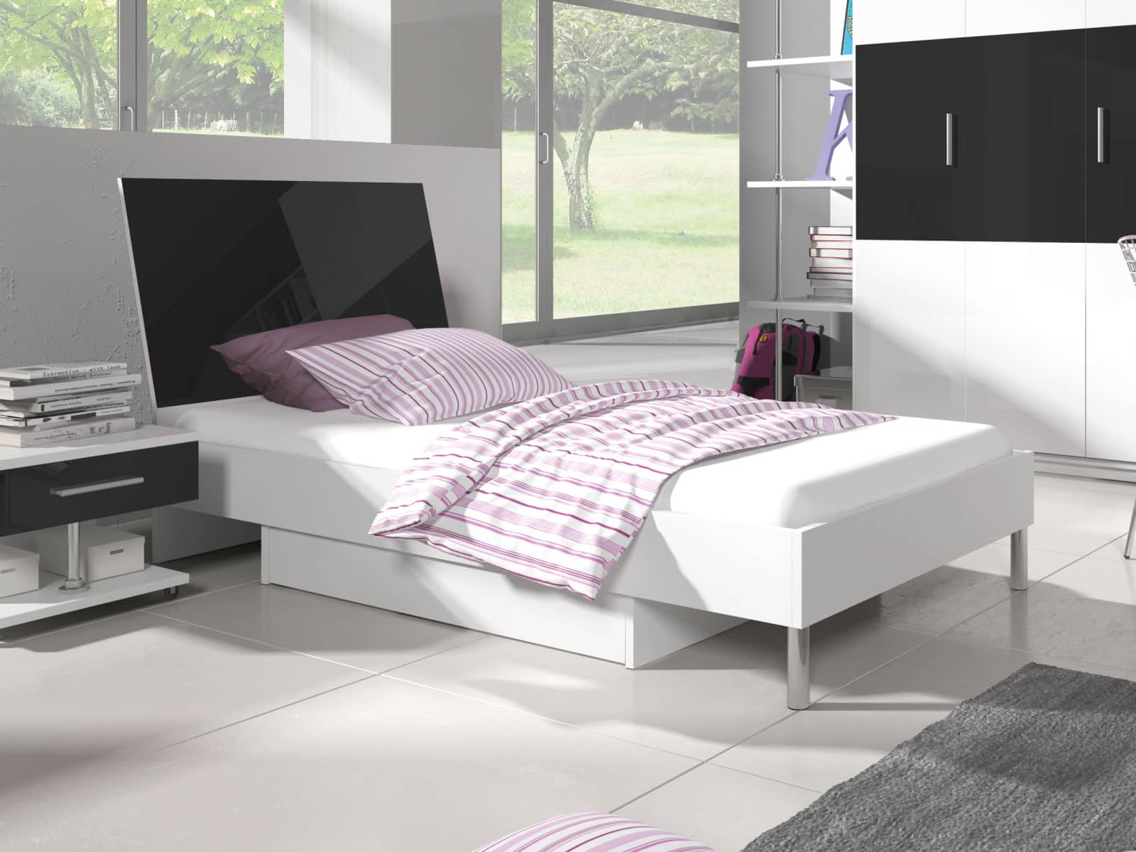 Postel 90x200 cm RAJ 3, bílá/černý lesk