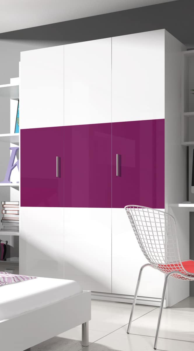 Šatní skříň RAJ 3, bílá/fialový lesk