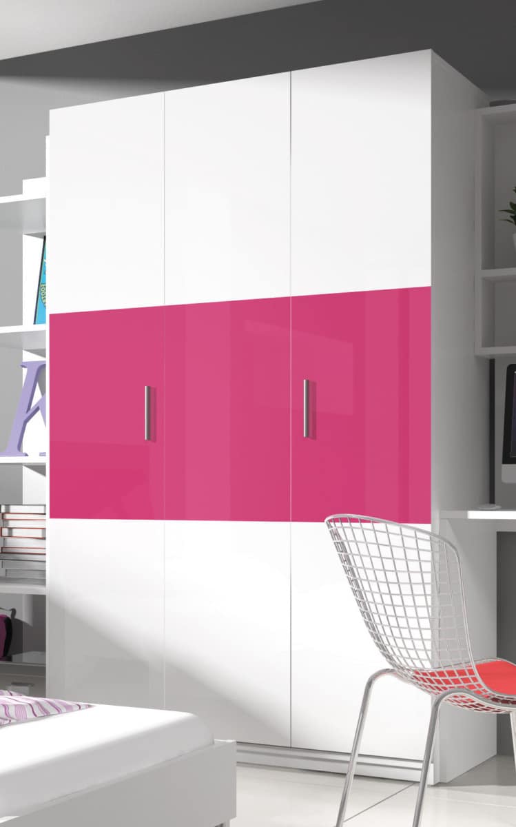 Šatní skříň RAJ 3, bílá/růžový lesk