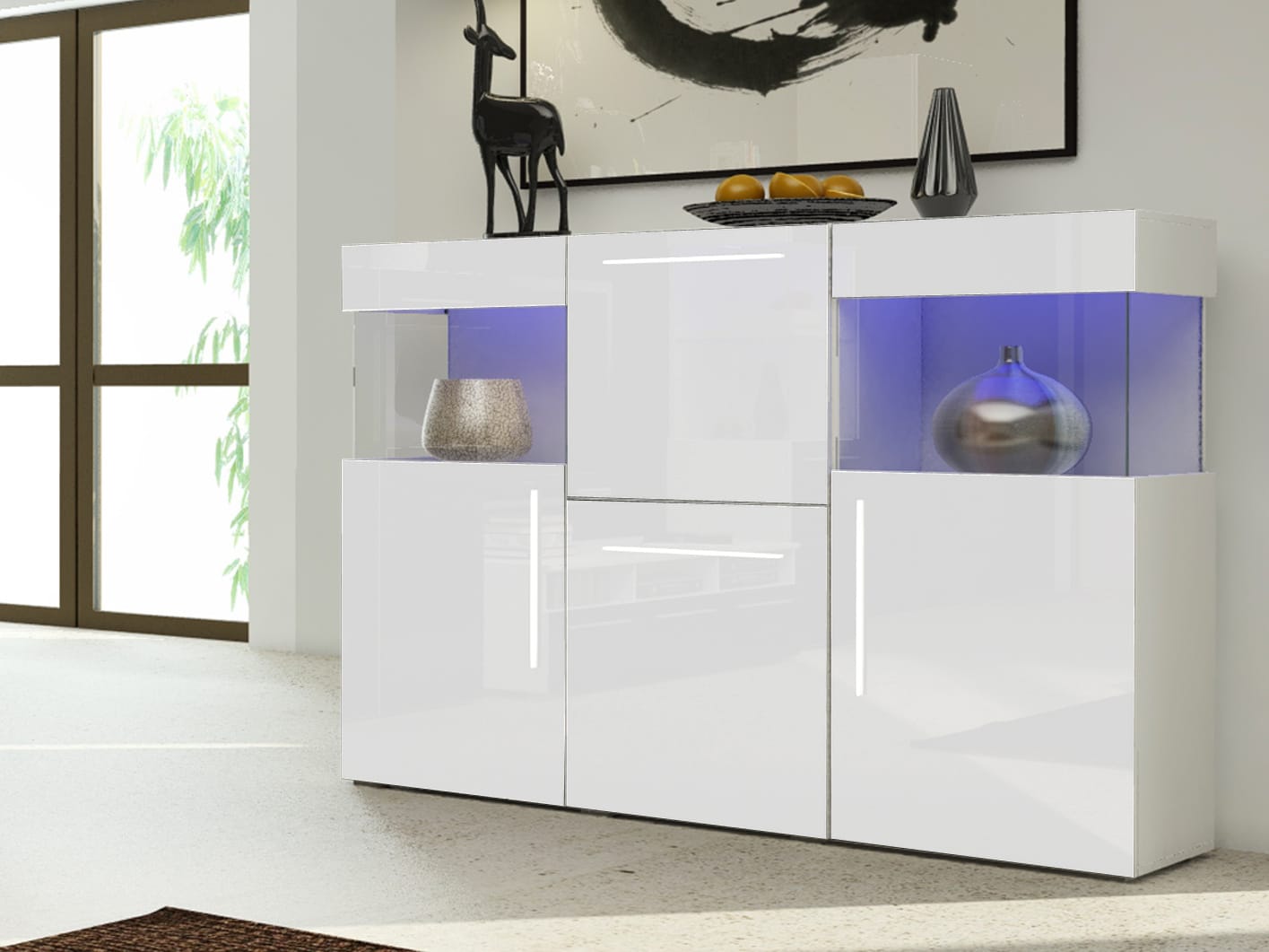 NICEA komoda 150, bílá/bílý lesk