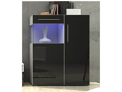 NICEA komoda 90, bílá/černý lesk