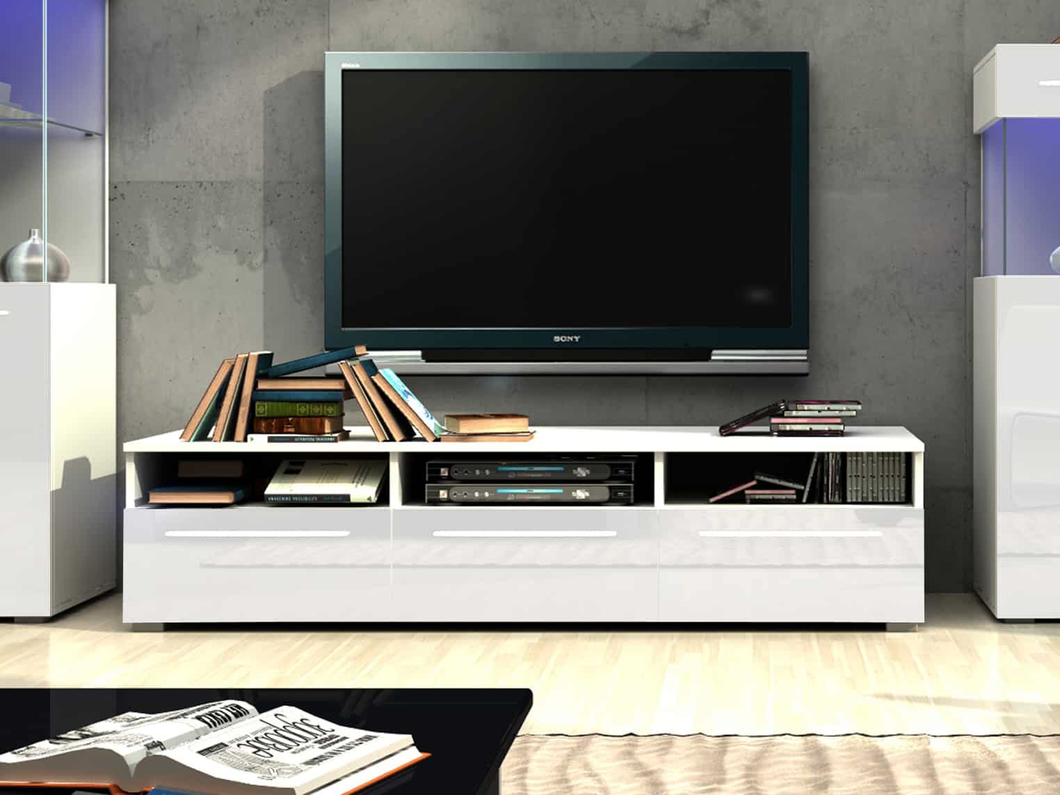 NICEA RTV stolek 150, bílá/bílý lesk