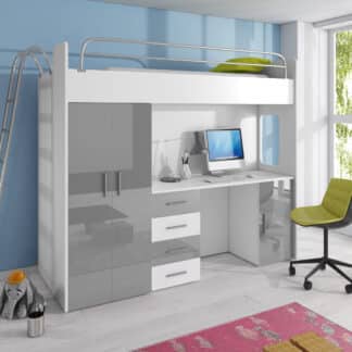 Patrová postel se skříní a psacím stolem RAJ 4D, bílá/šedá